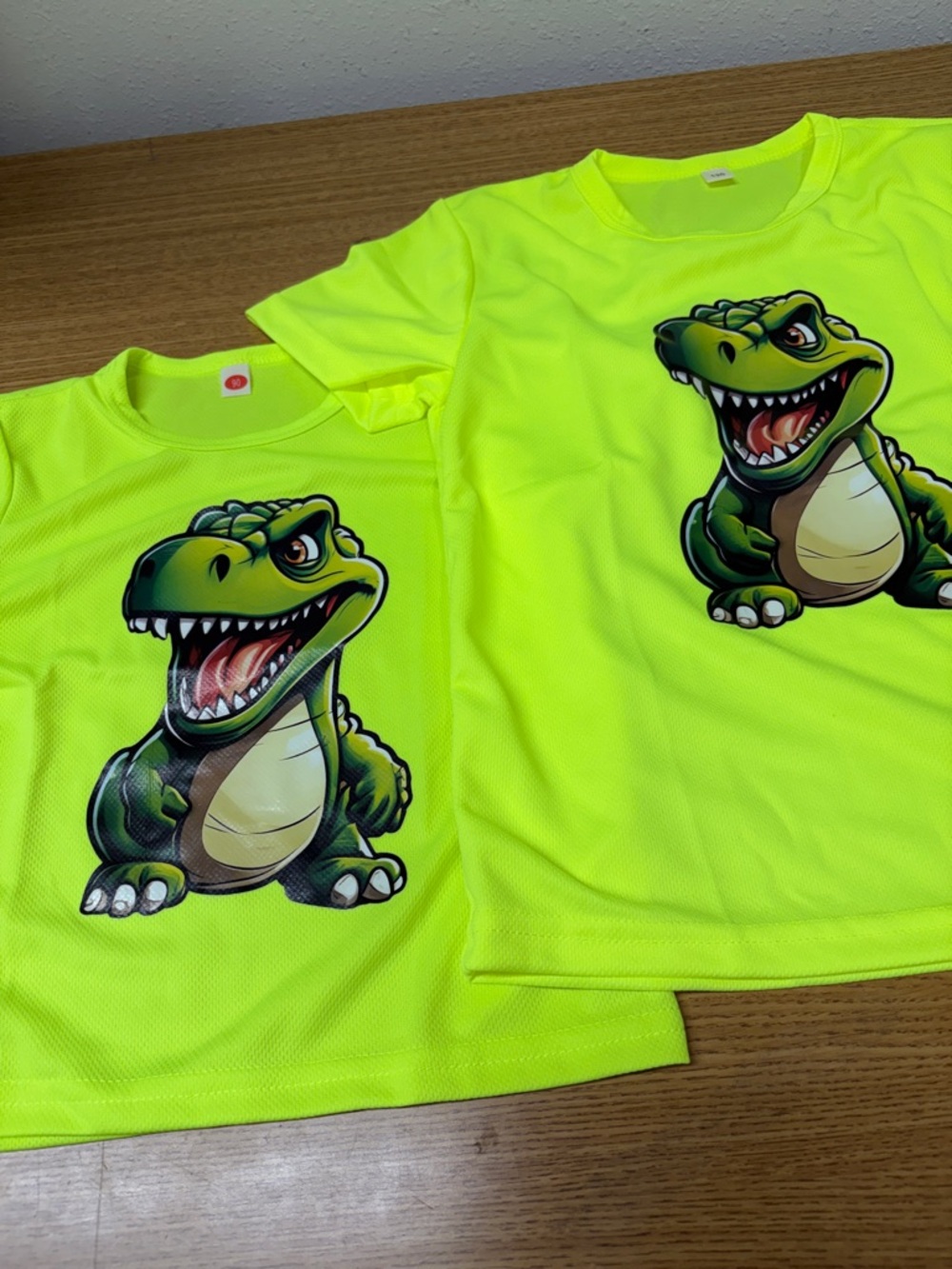 Neon Yellow Dino Graphic Short Sleeve Tee for Kids